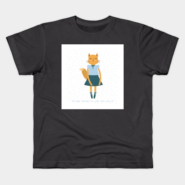 Fox Girl in Dress. If you dream it, you can do it Kids T-Shirt by EkaterinaP